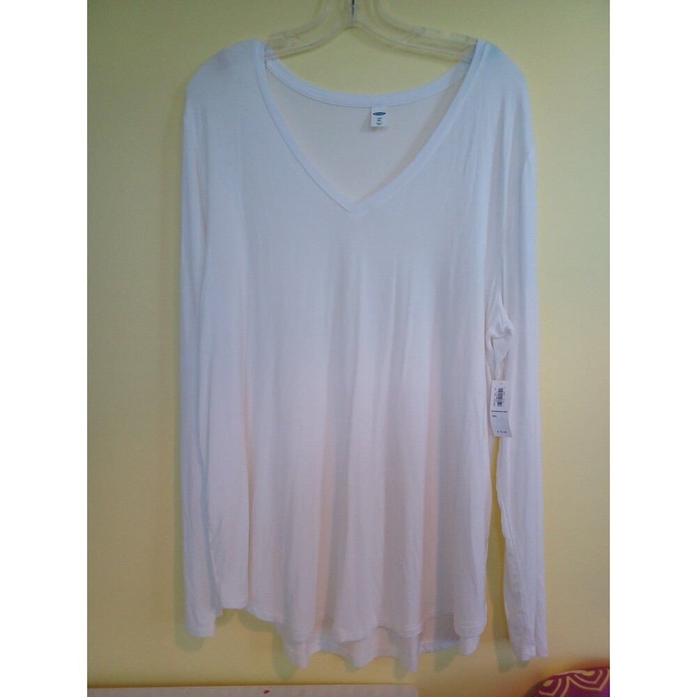 Old Navy new white Luxe Vneck tshirt womens XXL long sl. knit top all seasons